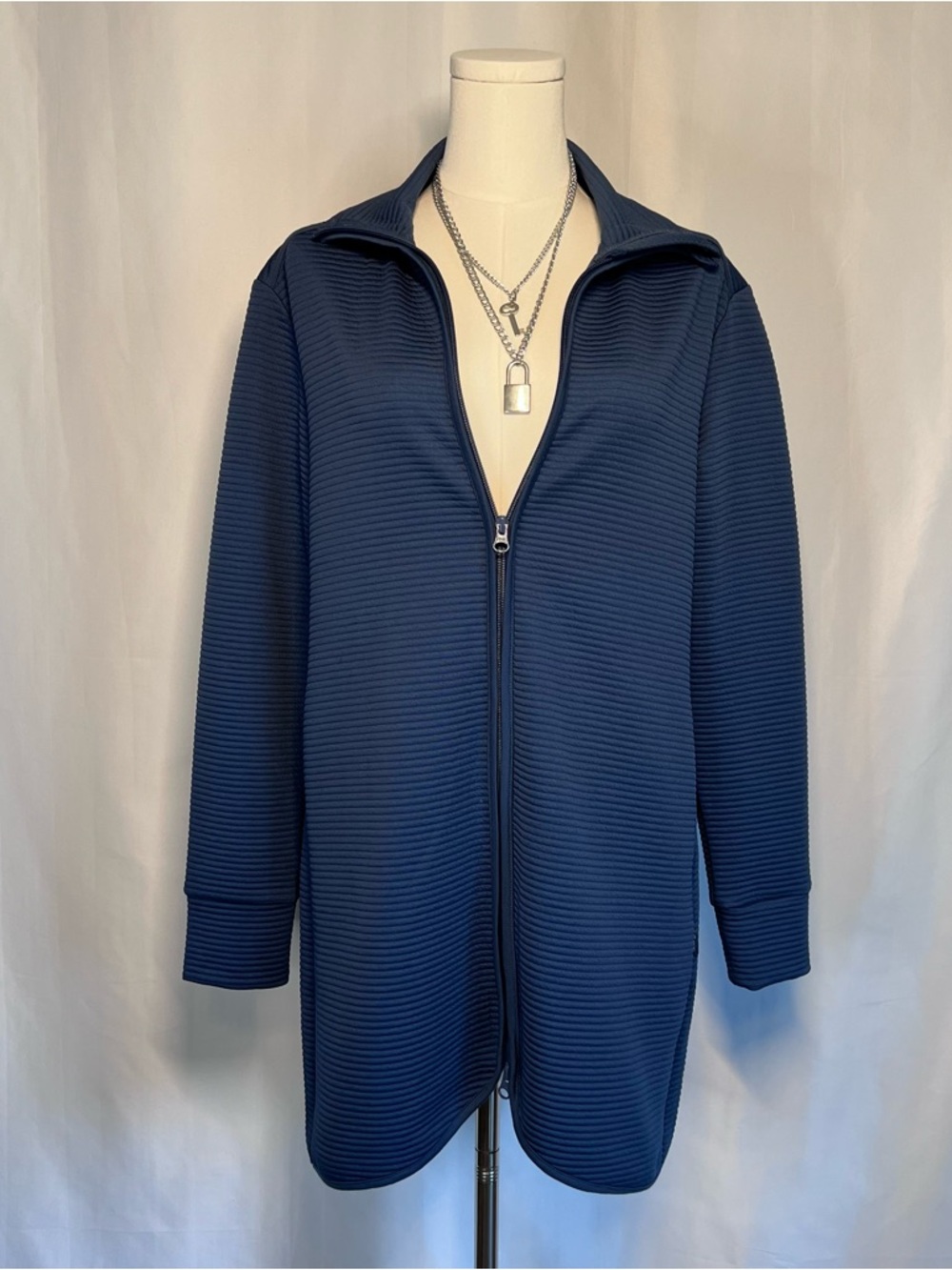 Mondetta Performance Gear Ottoman Long Full Zip Ribbed Sweater Size Small S.